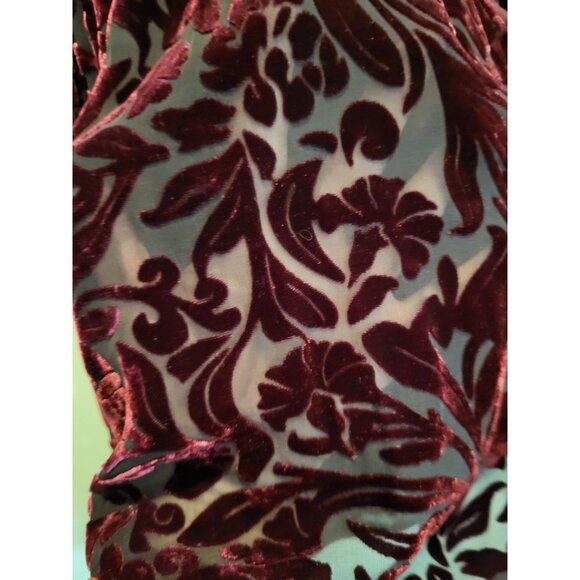 Vtg Burgundy Burnout Velvet Semi Sheer Ruffle Fairygrunge Wrap Top Sz 14 - Picture 4 of 7